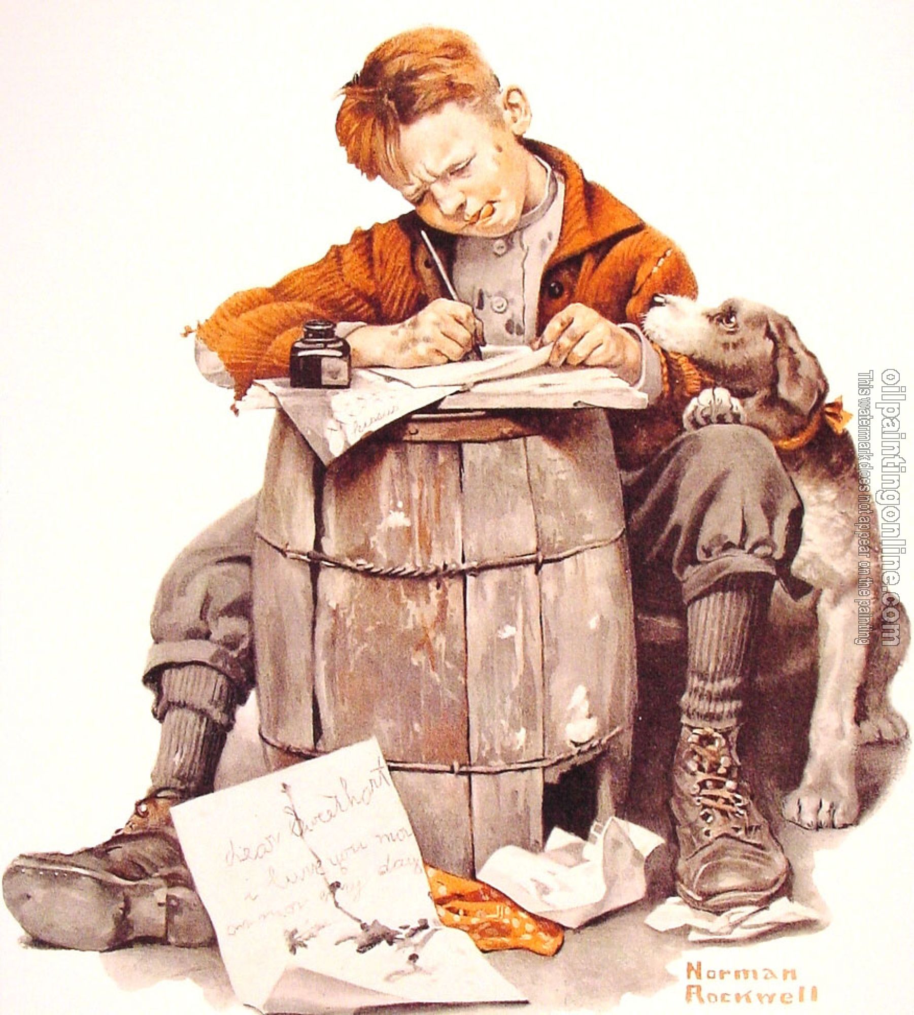 Rockwell, Norman - Little boy writing a letter